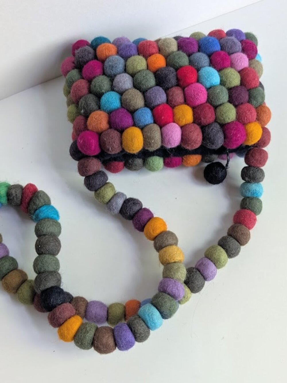 Handmade Nepal 100% Wool Felted Balls Shoulder Handbag Colorful Kitschy Retro